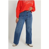 Yours Yours Damen Blaue Widelegjeans mit Dekorativer Frontnaht in Größe Regular 44 | Baumwolle/Elasthan