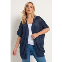 Yours Yours Damen Cardigan in Marineblau mit Pointelle in Größe 50-52 | Baumwolle