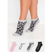 Yours Yours Damen Sneakersocken in Rosa mit Leoprint im 4er Set in Größe 41-44 | Baumwolle/Elasthan/Nylon