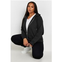 Yours Yours Damen Basichoodie mit Reißverschluss in Schwarz in Größe 62-64 | Baumwolle/Polyester