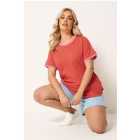 Yours Yours Damen T-Shirt in Orange mit Kontrastbesatz in Größe 42 | Baumwolle