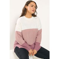 Yours Yours Damen Gestreifter Pullover in Rosa und Creme mit Blockfarbendesign in Größe 46-48 | Baumwolle