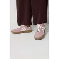 Yours Yours Damen Schnürsneaker in Rosa aus Wildlederimitat mit Seitenstreifen in Weiter E-Passform in Größe 38E | Textil/Synthetik