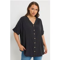 Yours Yours Damen Schwarze Chambraybluse mit Knopfleiste in Größe 50-52 | Viskose