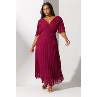 Yours London Yours London Damen Plissiertes Wickelkleid in Rot mit Metallicdobbymuster in Größe 44 | Polyester