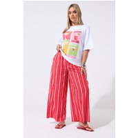 Limited Collection Limited Collection Damen Hose mit Weitem Bein in Rot mit Streifen und Knitteroptik in Größe 44 | Polyester