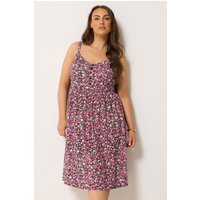 Yours Damen Yours – Sommerliches Miditrägerkleid in Rosa mit Blümchenmuster in Größe 50-52 | Viskose