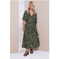 Yours Yours Damen Maxiwickelkleid in Khaki mit Blätterprint in Größe 42 | Elasthan/Viskose