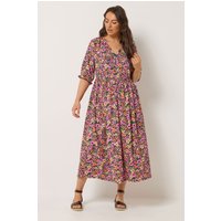 Yours Yours Damen Kleid in Schwarz mit Blumenmuster und Raglanärmeln in Größe 44 | Polyester/Elasthan