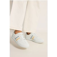 Yours Yours Damen Gestreifte Retrosneaker in Weiß und Gelb mit Extra Weiter Eeepassform in Größe 38EEE | Textil/Synthetik