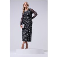 Yours London Yours London Damen Marineblaues Kleid mit Punkten und Knotendetail in Größe 50 | Polyester/Elasthan