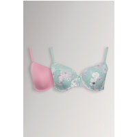 Yours Yours Fuller Bust Lingerie T-Shirt-BHs in Grün mit Blumenmuster, 2er Set in Größe 95B | Polyester/Elasthan/Polyamid