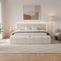Home Deluxe Réduction de 12 % sur le lit LED Teddy GALA en tissu beige avec rangement 180x200 cm