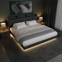 Home Deluxe Cama LED MELURA gris oscuro - 200 x 200 cm