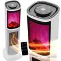 Turmheizer mit Keramikelement, Heizgerät mit simulierten Flammeneffekt, 2000 W, TT-KH 064 weiß