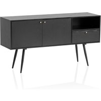 FineBuy Sideboard 140x75x40 cm Kommode Schwarz mit Eiche-Dekor Zeitlos, Hoher Kommodenschrank, Standschrank Wohnzimmer mit 2 Türen und Schublade, Anrichte mit offenem Fach | Farbe: Schwarz FineBuy Sideboard 140x75x40 cm Kommode Schwarz mit Eiche-Dekor Zeitlos, Hoher Kommodenschrank, Standschrank Wohnzimmer mit 2 Türen und Schublade, Anrichte mit offenem Fach | Farbe: Schwarz