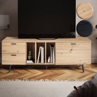 FineBuy Lowboard Eiche-Dekor 150x55x40 cm Design TV-Kommode Modern, TV-Schrank Hoch, Fernsehtisch Fernsehschrank mit Tür & Schubladen, Fernsehkommode Wohnzimmer Modern | Farbe: Schwarz FineBuy Lowboard Eiche-Dekor 150x55x40 cm Design TV-Kommode Modern, TV-Schrank Hoch, Fernsehtisch Fernsehschrank mit Tür & Schubladen, Fernsehkommode Wohnzimmer Modern | Farbe: Schwarz