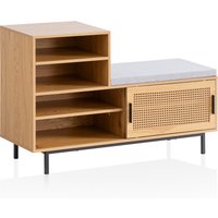 FineBuy Schuhbank mit Sitzfläche 120×75,5×40 cm Garderobenbank Eiche-Dekor, Sitzbank Rattan Klein Gepolstert, Bank Schmal Flur mit Stauraum, Flurbank Wiener Geflecht, Flurmöbel mit Schiebetür | Farbe: Braun FineBuy Schuhbank mit Sitzfläche 120×75,5×40 cm Garderobenbank Eiche-Dekor, Sitzbank Rattan Klein Gepolstert, Bank Schmal Flur mit Stauraum, Flurbank Wiener Geflecht, Flurmöbel mit Schiebetür | Farbe: Braun