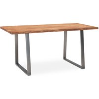 FineBuy Esszimmertisch rechteckig Massivholz Akazie Baumkante – Industrial Esstisch Baumstamm Massiv Echtholz – Küchentisch – Baumkantentisch mit silbernem Kufengestell | Farbe: Braun FineBuy Esszimmertisch rechteckig Massivholz Akazie Baumkante – Industrial Esstisch Baumstamm Massiv Echtholz – Küchentisch – Baumkantentisch mit silbernem Kufengestell | Farbe: Braun