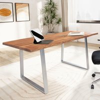 FineBuy Schreibtisch Akazie Massivholz / Metall Computertisch Baumkante, Homeoffice Bürotisch Massiv mit Trapezbeinen in Chrom, Holztisch Laptoptisch Arbeitszimmer | Farbe: Braun FineBuy Schreibtisch Akazie Massivholz / Metall Computertisch Baumkante, Homeoffice Bürotisch Massiv mit Trapezbeinen in Chrom, Holztisch Laptoptisch Arbeitszimmer | Farbe: Braun