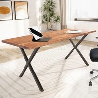 FineBuy Schreibtisch Akazie Massivholz / Metall Computertisch Baumkante, Homeoffice Bürotisch Massiv mit X-Beinen in Schwarz, Holztisch Laptoptisch Arbeitszimmer | Farbe: Braun FineBuy Schreibtisch Akazie Massivholz / Metall Computertisch Baumkante, Homeoffice Bürotisch Massiv mit X-Beinen in Schwarz, Holztisch Laptoptisch Arbeitszimmer | Farbe: Braun