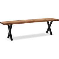 FineBuy Esszimmerbank Akazie Massivholz / Metall mit Baumkante, Esstischbank Modern, Holzbank Massiv ohne Lehne, Küchenbank Essbank mit X-Beinen, Sitzbank Esszimmer | Farbe: Braun FineBuy Esszimmerbank Akazie Massivholz / Metall mit Baumkante, Esstischbank Modern, Holzbank Massiv ohne Lehne, Küchenbank Essbank mit X-Beinen, Sitzbank Esszimmer | Farbe: Braun