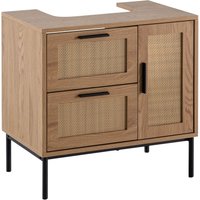 FineBuy Waschbeckenunterschrank Eiche-Optik 60x60x40 cm mit Tür und Schubladen, Badezimmerschrank mit Rattangeflecht, Unterschrank Stehend, Badschrank Midischrank Klein Waschtisch | Farbe: Braun FineBuy Waschbeckenunterschrank Eiche-Optik 60x60x40 cm mit Tür und Schubladen, Badezimmerschrank mit Rattangeflecht, Unterschrank Stehend, Badschrank Midischrank Klein Waschtisch | Farbe: Braun
