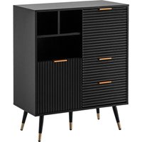 FineBuy Sideboard 77x97x40 cm Anrichte Schwarz mit Eiche-Dekor, Kommode mit Türen und Schubladen, Kommodenschrank Flurschrank mit Regal Modern, Standschrank Wohnzimmer Metallbeine | Farbe: Schwarz FineBuy Sideboard 77x97x40 cm Anrichte Schwarz mit Eiche-Dekor, Kommode mit Türen und Schubladen, Kommodenschrank Flurschrank mit Regal Modern, Standschrank Wohnzimmer Metallbeine | Farbe: Schwarz