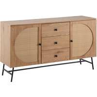 Sideboard in Eiche Dekor 140 cm Kommode mit 2 Türen & 3 Schubladen aus Wiener Rattan Geflecht Design | Farbe: Braun Sideboard in Eiche Dekor 140 cm Kommode mit 2 Türen & 3 Schubladen aus Wiener Rattan Geflecht Design | Farbe: Braun