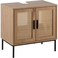 FineBuy Waschbeckenunterschrank Eiche-Optik 60x60x40 cm mit Türen, Badezimmerschrank mit Rattangeflecht, Unterschrank Stehend, Badschrank Midischrank Klein Waschtisch | Farbe: Braun FineBuy Waschbeckenunterschrank Eiche-Optik 60x60x40 cm mit Türen, Badezimmerschrank mit Rattangeflecht, Unterschrank Stehend, Badschrank Midischrank Klein Waschtisch | Farbe: Braun