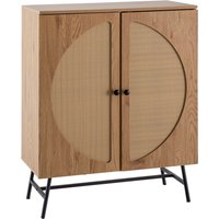 Kommode in Eiche Dekor 80 cm Sideboard mit 2 Türen aus Wiener Rattan Geflecht Design Highboard | Farbe: Braun Kommode in Eiche Dekor 80 cm Sideboard mit 2 Türen aus Wiener Rattan Geflecht Design Highboard | Farbe: Braun