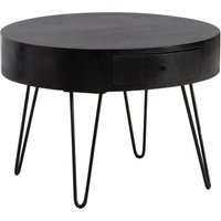 FineBuy Couchtisch Mango Massivholz Schwarz rund Ø 60 cm – Wohnzimmertisch mit Schublade & schwarzen Hairpin Beinen | Retro Design Holztisch handgefertigt | Farbe: Schwarz FineBuy Couchtisch Mango Massivholz Schwarz rund Ø 60 cm – Wohnzimmertisch mit Schublade & schwarzen Hairpin Beinen | Retro Design Holztisch handgefertigt | Farbe: Schwarz