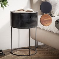FineBuy Nachtkonsole rund aus Massivholz mit Metallgestell und Schublade – moderner Nachttisch im Industrial Design mit Stauraum, Nachtkästchen ideal für Boxspringbetten – 40x40x60 cm | Farbe: Braun FineBuy Nachtkonsole rund aus Massivholz mit Metallgestell und Schublade – moderner Nachttisch im Industrial Design mit Stauraum, Nachtkästchen ideal für Boxspringbetten – 40x40x60 cm | Farbe: Braun