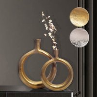 FineBuy Deko Vase 2er Set Aluminium Donut Blumenvase Modern, Dekovase Rund 2-teilig für Blumen, Alu Tischvase Wohndeko Tischdeko Handgefertigt | Farbe: Silber FineBuy Deko Vase 2er Set Aluminium Donut Blumenvase Modern, Dekovase Rund 2-teilig für Blumen, Alu Tischvase Wohndeko Tischdeko Handgefertigt | Farbe: Silber