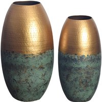 FineBuy Deko Vase 2er Set Aluminium Gold Patina Blumenvase Modern, Dekovase Punziert Rund 2-teilig für Blumen, Alu Tischvase Wohndeko Metall Tischdeko Handgefertigt | Farbe: Gold FineBuy Deko Vase 2er Set Aluminium Gold Patina Blumenvase Modern, Dekovase Punziert Rund 2-teilig für Blumen, Alu Tischvase Wohndeko Metall Tischdeko Handgefertigt | Farbe: Gold