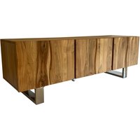 FineBuy Lowboard Akazie Massivholz 160x56x46 cm TV-Kommode mit drei Türen, Design TV-Schrank Hoch, Fernsehtisch Fernsehschrank Modern, Fernsehkommode Wohnzimmer mit Metallbeine | Farbe: Braun FineBuy Lowboard Akazie Massivholz 160x56x46 cm TV-Kommode mit drei Türen, Design TV-Schrank Hoch, Fernsehtisch Fernsehschrank Modern, Fernsehkommode Wohnzimmer mit Metallbeine | Farbe: Braun