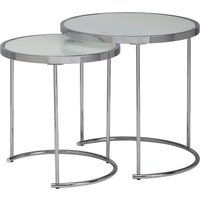 FineBuy Design Beistelltisch Rund Ø 50/42 cm – 2 teilig Weiß Silber mit Glasplatte, Wohnzimmertisch 2er Set, Satztisch Milchglas, Couchtisch | Farbe: Weiß FineBuy Design Beistelltisch Rund Ø 50/42 cm – 2 teilig Weiß Silber mit Glasplatte, Wohnzimmertisch 2er Set, Satztisch Milchglas, Couchtisch | Farbe: Weiß