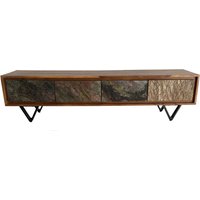 FineBuy Lowboard Sheesham Massivholz 160 cm, TV Board mit Front in Steinoptik & schwarzem Metallgestell, Fernsehschrank Industrial Design, TV Möbel Wohnzimmer Holz Metall | Farbe: Braun FineBuy Lowboard Sheesham Massivholz 160 cm, TV Board mit Front in Steinoptik & schwarzem Metallgestell, Fernsehschrank Industrial Design, TV Möbel Wohnzimmer Holz Metall | Farbe: Braun