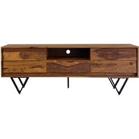 FineBuy TV Lowboard Sheesham Massivholz 160 cm, Fernsehtisch mit Türen, Schublade, offenem Fach & Kabeldurchlass, TV Board mit 3D Fronten & schwarzen Metallfüßen im Industrial Design | Farbe: Braun FineBuy TV Lowboard Sheesham Massivholz 160 cm, Fernsehtisch mit Türen, Schublade, offenem Fach & Kabeldurchlass, TV Board mit 3D Fronten & schwarzen Metallfüßen im Industrial Design | Farbe: Braun