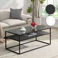FineBuy Couchtisch Glas Rechteckig 100 cm, Moderner Wohnzimmertisch mit Metallgestell & Ablage im Industrial Design, Sofatisch mit Glasplatte | Farbe: Weiß FineBuy Couchtisch Glas Rechteckig 100 cm, Moderner Wohnzimmertisch mit Metallgestell & Ablage im Industrial Design, Sofatisch mit Glasplatte | Farbe: Weiß