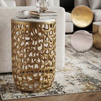 FineBuy Beistelltisch Aluminium rund 30cm – Anstelltisch mit Marmor Tischplatte – Design Metall Couchtisch für Wohnzimmer – runder Wohnzimmertisch modern – Dekotisch Handmade Sofatisch | Farbe: Gold FineBuy Beistelltisch Aluminium rund 30cm – Anstelltisch mit Marmor Tischplatte – Design Metall Couchtisch für Wohnzimmer – runder Wohnzimmertisch modern – Dekotisch Handmade Sofatisch | Farbe: Gold