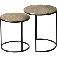 FineBuy Satztisch Metall 2er Set rund - Beistelltisch Aluminium Tischplatten mit Muster - Design Couchtisch Anstelltisch modern Eisen Gestell - Dekotisch Wohnzimmertisch Handmade