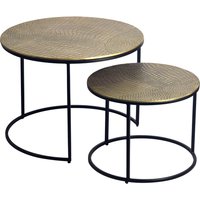 FineBuy Satztisch Metall 2er Set rund - Couchtisch Aluminium Tischplatten mit Muster - Beistelltisch Sofatisch Alu modern - Wohnzimmertisch Eisen Gestell Handmade