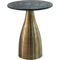 FineBuy Beistelltisch Rund 40cm Gold mit Massiver Marmorplatte - Wohnzimmertisch Naturstein Anstelltisch - Sofatisch Design Metall Couchtisch - Wohnzimmer Tisch Modern Handmade