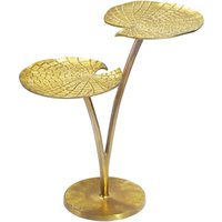 FineBuy Beistelltisch Seerosenblatt Gold 57cm Aluminium Tisch - Design Anstelltisch Alu Modern Rund - Wohnzimmertisch Metall - Metalltisch Dekotisch Couchtisch Handmade