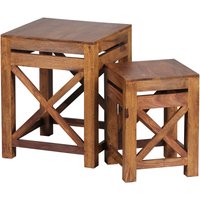 FineBuy 2er Set Beistelltisch Massiv-Holz Sheesham Wohnzimmer-Tisch Design dunkel-braun Landhaus-Stil Couchtisch | Farbe: Braun FineBuy 2er Set Beistelltisch Massiv-Holz Sheesham Wohnzimmer-Tisch Design dunkel-braun Landhaus-Stil Couchtisch | Farbe: Braun
