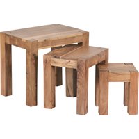 FineBuy 3er Set Satztisch Massiv-Holz Akazie Wohnzimmer-Tisch Landhaus-Stil Beistelltisch dunkel-braun Naturholz | Farbe: Braun FineBuy 3er Set Satztisch Massiv-Holz Akazie Wohnzimmer-Tisch Landhaus-Stil Beistelltisch dunkel-braun Naturholz | Farbe: Braun