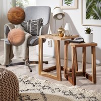 FineBuy 2er Set Beistelltisch Massivholz Design Wohnzimmer-Tisch eckig Nachttisch Satztisch Landhaus-Stil Naturprodukt | Farbe: Braun FineBuy 2er Set Beistelltisch Massivholz Design Wohnzimmer-Tisch eckig Nachttisch Satztisch Landhaus-Stil Naturprodukt | Farbe: Braun