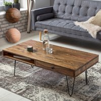 FineBuy Couchtisch HARLEM Massiv-Holz 110 cm breit Wohnzimmer-Tisch Design Metallbeine Landhaus-Stil Beistelltisch Schublade | Farbe: Braun FineBuy Couchtisch HARLEM Massiv-Holz 110 cm breit Wohnzimmer-Tisch Design Metallbeine Landhaus-Stil Beistelltisch Schublade | Farbe: Braun