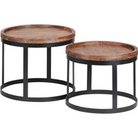 FineBuy Couchtisch 2er Set Massivholz rund · Wohnzimmertisch Set mit schwarzem Metallgestell · Handgefertigte Massivholztische im modernen Industrial Design | Farbe: Beige FineBuy Couchtisch 2er Set Massivholz rund · Wohnzimmertisch Set mit schwarzem Metallgestell · Handgefertigte Massivholztische im modernen Industrial Design | Farbe: Beige